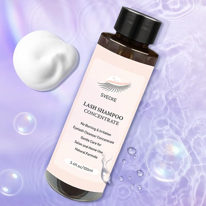 Lash Shampoo Concentrate 100ml for Lash Extension, Lash Shampoo Kit for Eyelash Cleansing, Oil-Free Eyelash Extension Cleanser Concentrate, Lash Cleaning Kit with Brush Bottle