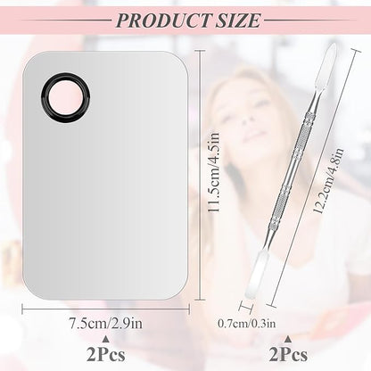 Makeup Mixing Palette Spatula Set, 2PCS Mini Metal Makeup Palette & 2PCS Skincare Spatula, Cream Foundation Palette for Mixing and Save Cosmetics (A)