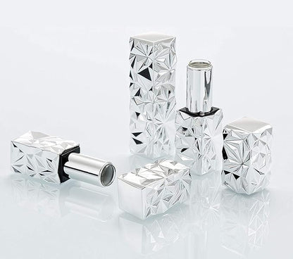 5 Packs 12.1mm Square Empty Lipstick Tubes Diamond Lip Balm Tube Container DIY Refillable Cosmetics Bottles with Magnetic Cap Beauty Packaging Bottle Holder Makeup Tool for Women Girl,Silver