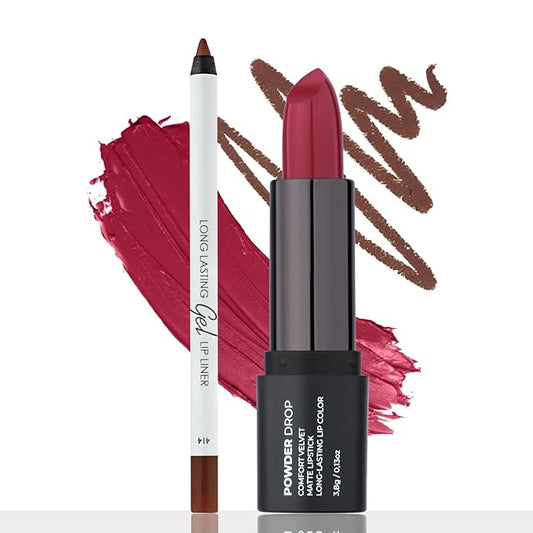 Cherry-Cola Matte Lip Essentials Bundle: Gel Lip Liner Pencil 414 and Powder Drop Lipstick 403 Set