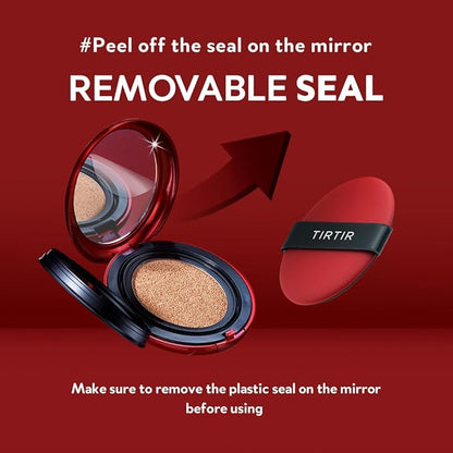 TIRTIR Mask Fit Red Cushion Foundation | Full coverage, Weightless, Skin fit, Satin Glow Finish, Korean Makeup, beauty, Tattoo cover up, Buildable (#22N Shell Beige, 0.63 Fl Oz)