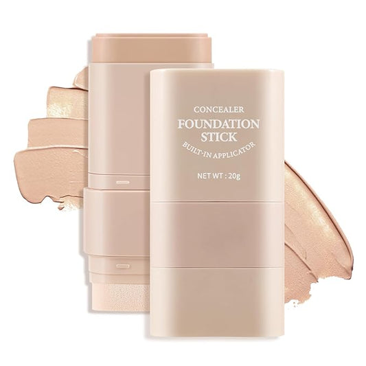 2 in 1 Full Coverage Foundation Stick,Hydrating Lightweight Foundation Makeup Stick,Built-In Applicator,Long-Lasting Cream Concealer,Natural Colour