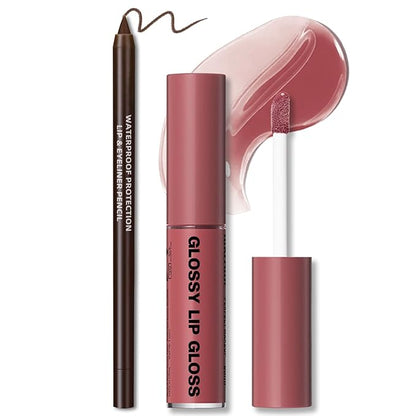 Nourishing Lip Gloss Moisturizing High Shine Fresh Lightweight Glossy Plumping Lip Combo or Women Long Wear Lip Glow Oil with Brown Lip Liner Set Non-Sticky Liquid Lipstick Makeup#12