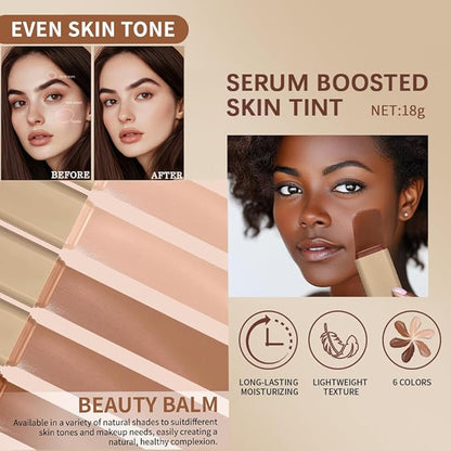 Skin Tint Foundation Stick Beauty Balm Serum Boosted, Solid Tinted Moisturizing Contour Stick Foundation Primer for Women Face Makeup, Natural Finish Makeup Even Skin Tone (#3)