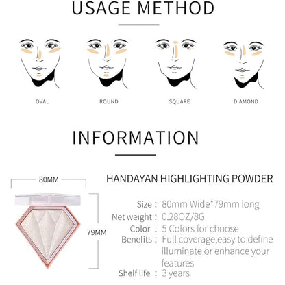 AKARY Face Glitter Blush Pink Shimmer Highlighter Blusher Powder Makeup Cosmetics Facial Contour Corrector Shine Rouge (#01 Pearl White)