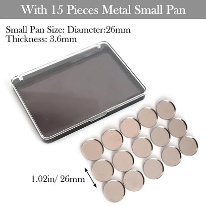 VANANA Magnetic Makeup Palette, DIY Empty Eyeshadow Blush Highlighter Cosmetics Case Holder Tray (Black (Clear Lid), 14x10cm - Palette & 15Pcs Round Pan)
