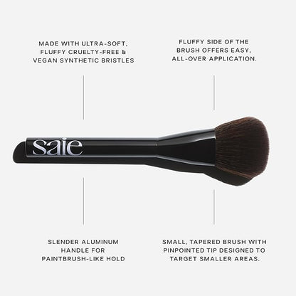 Saie Blush & Brush Duo - SuperSuede Baked Blush in Ciao (.01 oz) & Powder Blush Brush - Talc-Free, Moisturizing Blush with Vegan, Fluffy Brush for Seamless Application