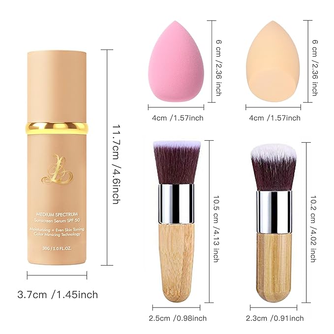 Match Foundation 4-in-1 with SPF 50 : Color Changing Foundation Medium Spectrum with 2 Brushes and 2 Cosmetics Sponge - Moisturizing & Concealer Face Makeup Foundation for All Skin Types