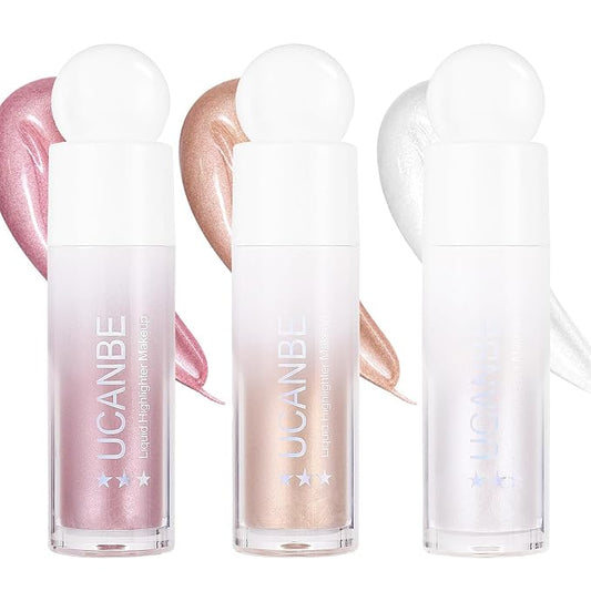 3-Pack Liquid Face Highlighter Makeup Set - Multifunctional Luminous Glow, Natural Radiance Sparkly Glitter Body Shimmer Liquid Luminizer Sticks - Suitable for Face, Eyes, Lips, and More