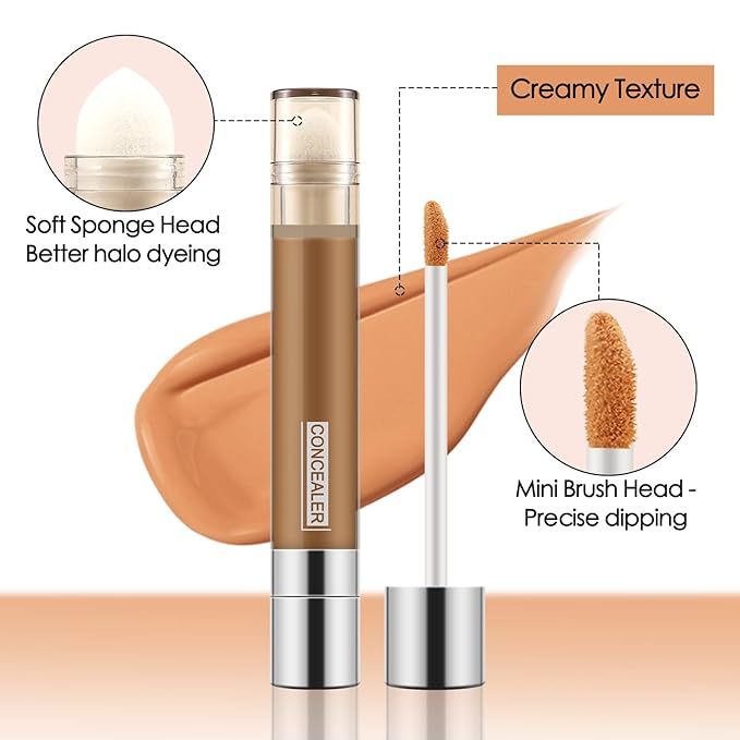 Boobeen Dual Ended Liquid Concealer Stick for Women, Natural Eye Concealer for Dark Circles，Long Lasting Foundation With Full Coverage Makeup