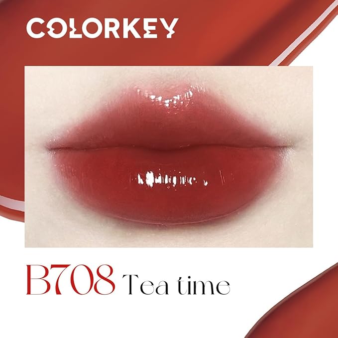 COLORKEY Lip Gloss Mirror Series, Hydrating Lip Gloss with Essential oil, High Shine Glossy Lip Tint, Hydrated & Fuller-looking Lips, Long-Lasting Liquid Lipstick (B708 Tea time)