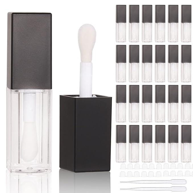 24pcs 5ml Empty square black lipgloss tubes bulk wholesale with big wand lipgloss containers