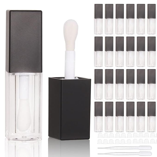 24pcs 5ml Empty square black lipgloss tubes bulk wholesale with big wand lipgloss containers