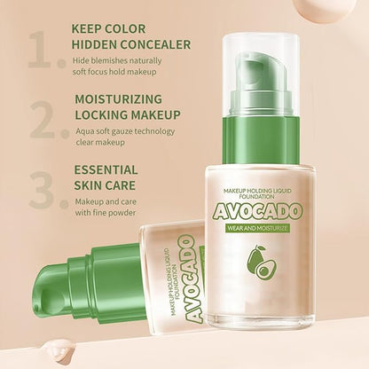 Avocado Oil Control Liquid Foundation, 2 Pack Moisturizing, Pore Isolating, Long Lasting Coverage, Ivory