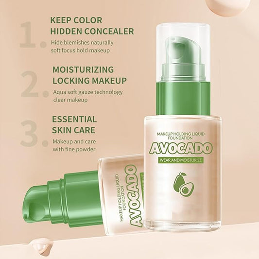 Avocado Oil Control Liquid Foundation, 2 Pack Moisturizing, Pore Isolating, Long Lasting Coverage, Ivory