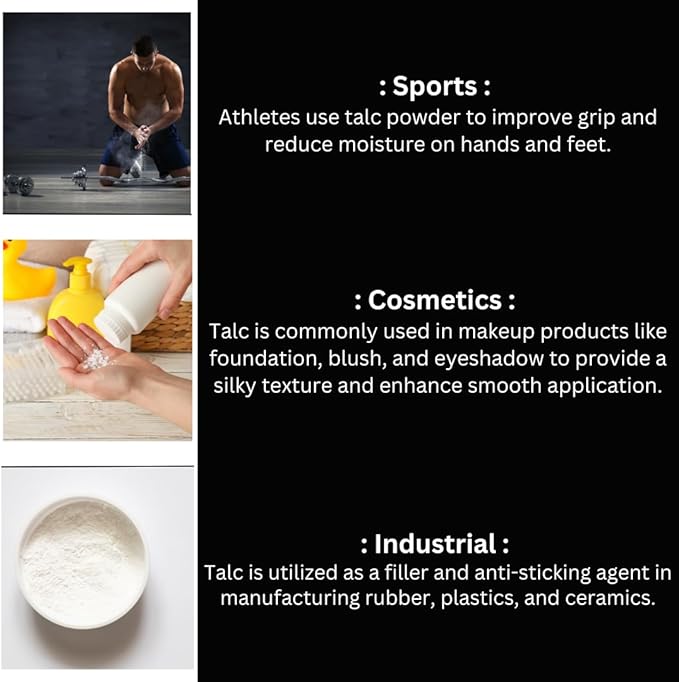 100% Natural Talc Powder for Facial Make-up, Absorption, Lubrication, and Multi-Purpose 0.5 LBS / 227 GMS