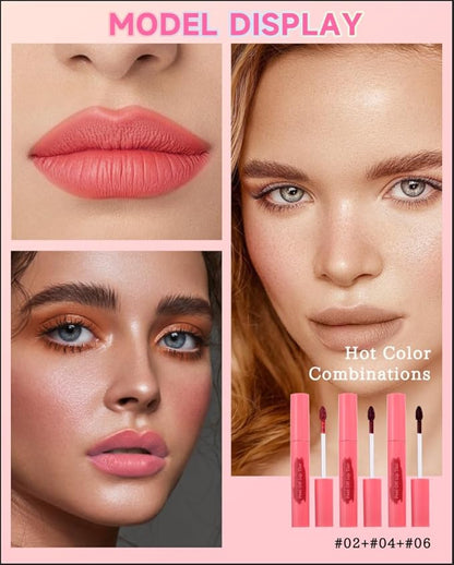 Peel Off Lip Tint Stain Set-3pcs Tattoo Lip Liner Stain Lip Gloss with Matte Finish,Long Lasting Waterproof Nonstick Lipstain Tinted Lipgloss,Mother's Day Makeup Gift Kit for Women Girl-02+04+06