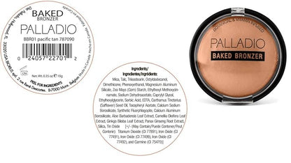 Palladio Baked Bronzer, Highly Pigmented and Easy to Blend, Shimmery Bronzed Glow, Use Dry or Wet, Lasts all day long, Provides Rich Tanning Color Finish, Powder Compact, Pacific Tan