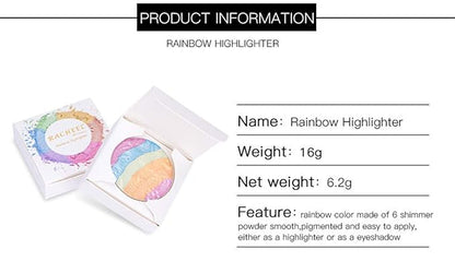 Pro 6 Colors 3D Baked Rainbow Highlighter Eyeshadow Makeup Palette Xmas Cosmetic Blusher Shimmer Powder Contouring Kit Unicorn Blush