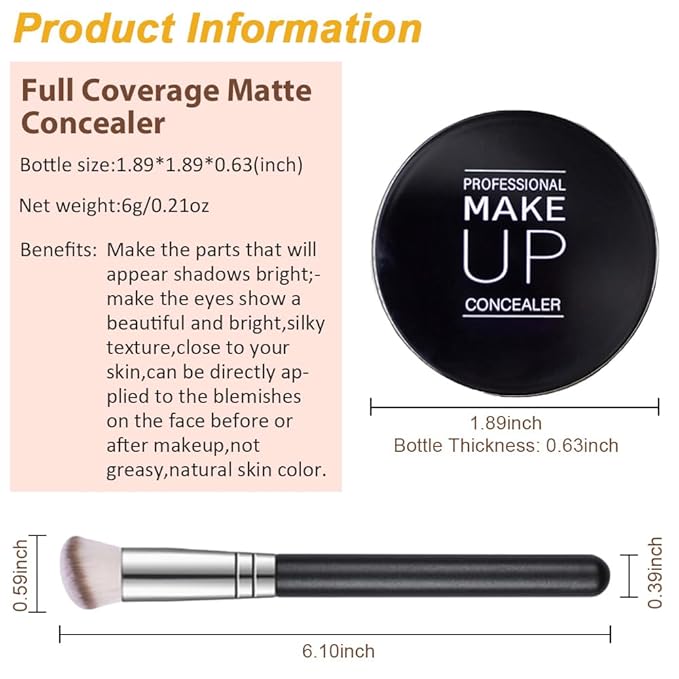 Kaely Pot Concealer Full Coverage Set, Under Eye Brightener Color Correcting Concealer for Dark Circles, Waterproof Foundation Face Makeup Brush Kit, Eye Ring Corrector de ojeras, 01 IVORY WHITE