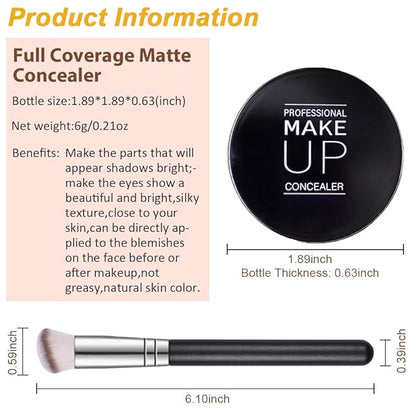 Kaely Pot Concealer Full Coverage Set, Under Eye Brightener Color Correcting Concealer for Dark Circles, Waterproof Foundation Face Makeup Brush Kit, Eye Ring Corrector de ojeras, 01 IVORY WHITE