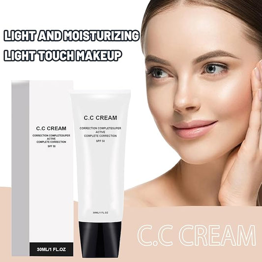 Skin Tone Adjusting CC Cream SPF 50, New Cosmetics CC Cream, Pre-makeup Primer Moisturizing Skin Concealer Brightening Skin Tone (Natural, 2PCS)