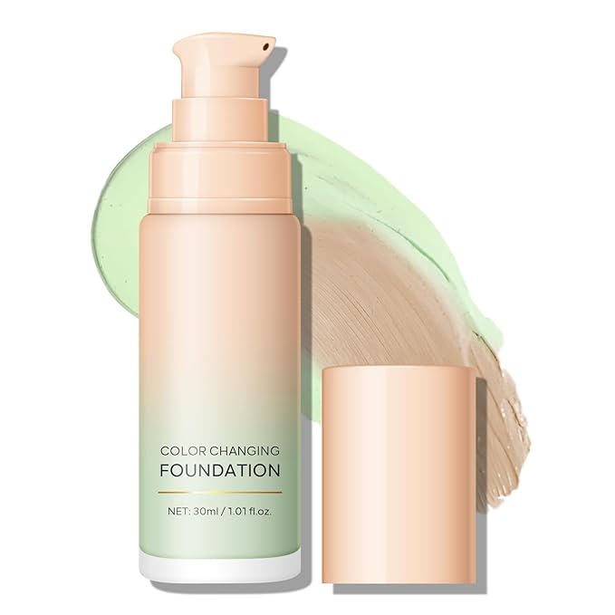 KYDA Green Color Changing Foundation, Color Correcting CC Cream with Centella, Even Red Skin Tone, Lightweight Non-Greasy, Hydrating, Sheer Coverage, Multiuse Face Concealer with Natural Finish