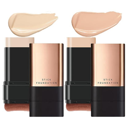 2 In 1- Luxury Anti-Wrinkle Foundation Stick, Korea Flawless Eraser Foundation Stick With Brush, Contour Stick Foundation Face Stick, Makeup Eraser Korean Foundation Stick (Brilliant White + Natural)