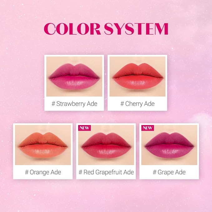 ETUDE Dear Darling Water Tint 3 Color SET (Cherry Ade+Strawberry Ade+Orange Ade, 9g*3) | Vivid Color Lip Stain with Moisturizing Weightless & Non-sticky Finish | Korean Makeup, Perfect for Gift
