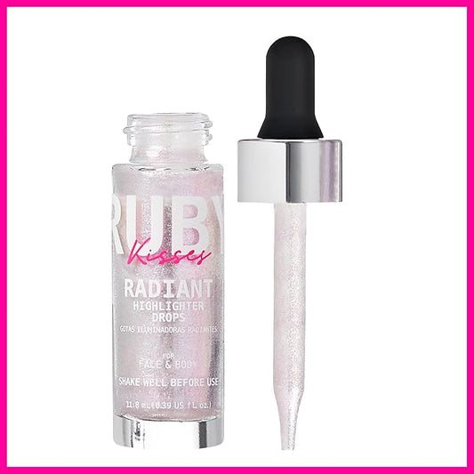 Ruby Kisses Radiant Drops, Shimmer Liquid Highlighter Makeup, Smooth Illuminator for Face Body, Natural Glow Dewiness Glitter for Skin (UNICORN)