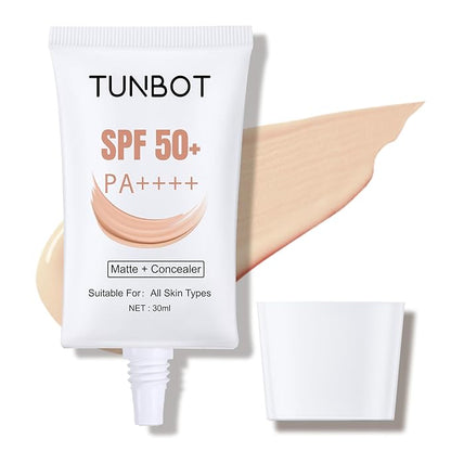 TUNBOT Long Lasting Concealer Foundation, SPF 50, Makeup to Cover Facial Imperfections, Unscented Foundation for All Skin Types (30ml)
