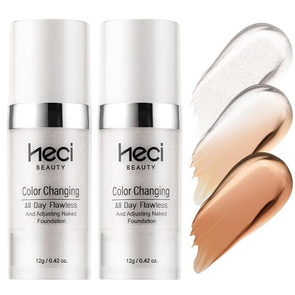 Color Changing Foundation,2 Pack Travel Size, Medium Coverage, Improves Uneven Skin Tone, Lightweight & Lasting,Make up for Flawless Liquid Foundation,Nature Finish for Honey Skin 0.42 oz