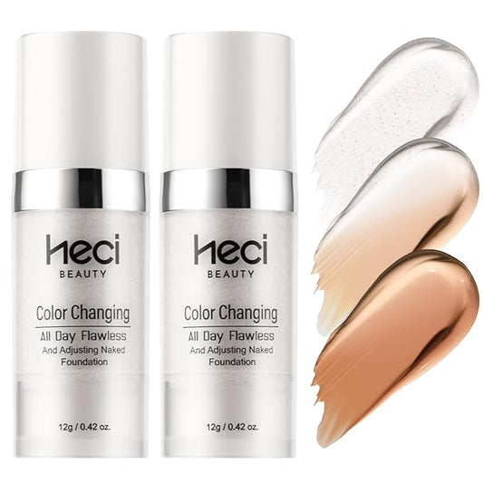Color Changing Foundation,2 Pack Travel Size, Medium Coverage, Improves Uneven Skin Tone, Lightweight & Lasting,Make up for Flawless Liquid Foundation,Nature Finish for Honey Skin 0.42 oz