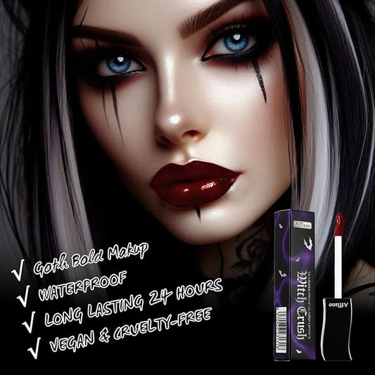 Burgundy Gothic Lip Gloss - Dark Red, Long-Lasting, Waterproof & Non-Sticky | Moisturizing, High Pigmented Vegan Lip Gloss for Bold Cosplay, Vampire & Halloween Makeup