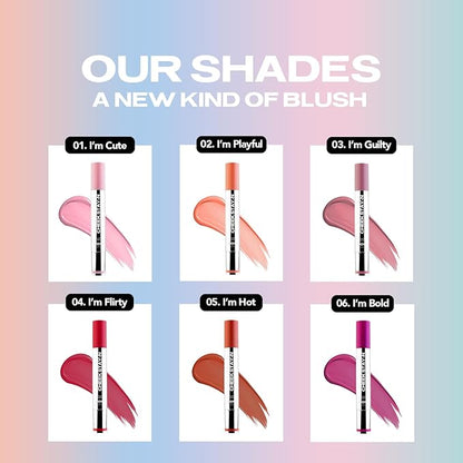 Sacheu Cheek STAY-N Liquid Blush for Cheeks — High Pigment, Buildable, Lightweight Cream Blush Infused With Squalane, for Dewy & Radiant Flushed Cheeks — Long-lasting & Cruelty Free, I'm Flirty