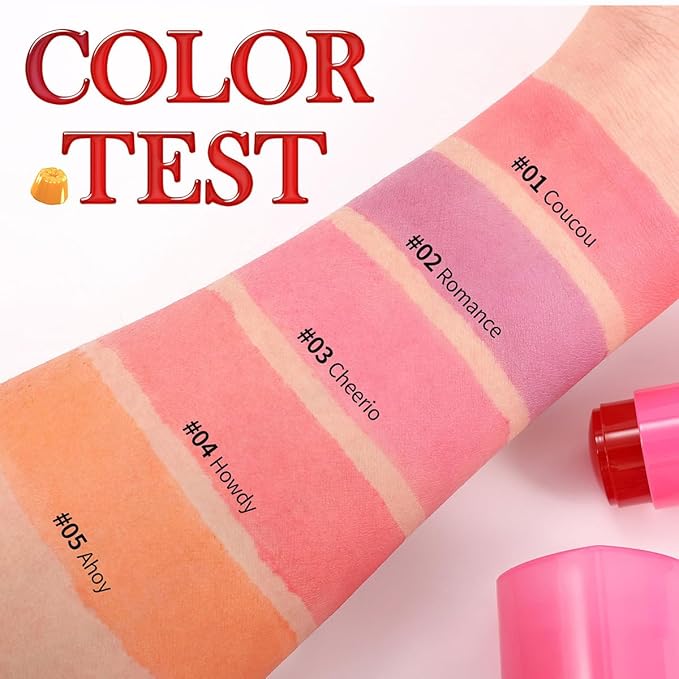 5 Colors Hydrating Lip & Cheek Tint, Long-Lasting Jelly Blush Stick with Cooling Effect, Watercolor-Like Finish (# 04)