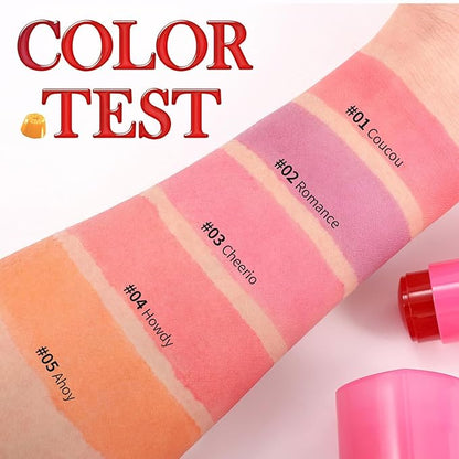 5 Colors Hydrating Lip & Cheek Tint, Long-Lasting Jelly Blush Stick with Cooling Effect, Watercolor-Like Finish (# 04)