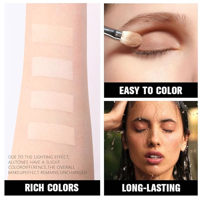 4 Colors Light Beige Nude Pink Ivory Eye Shadow Powder Palette Makeup, Neutral Matte Shimmer Cream Quad Eyeshadow Palette for Women Highly Pigmented Waterproof, paleta de sombras de ojos, Vegan, 10