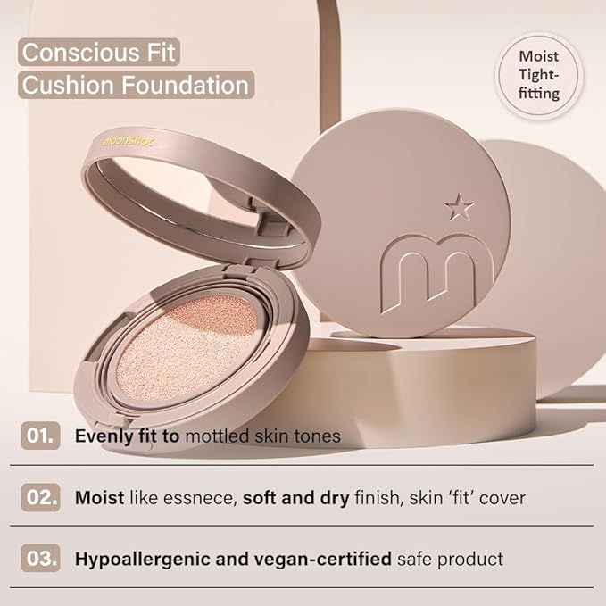 MOONSHOT KOREA Matte Fit Cushion Foundation Full Coverage Matte Finish, Breathable Makeup for Face, Long Lasting, Lightweight K-BEAUTY (21N Cosmic Vanilla, Matte Fit Cushion)