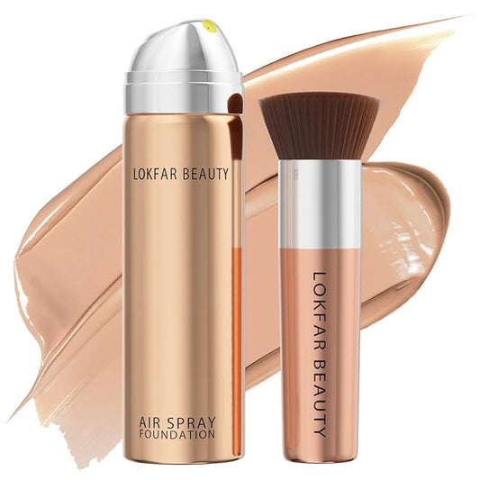 Warm Peach Airbrush Foundation Set with Soft Makeup Brush, Lightweight, Long Lasting, Oil Control, Full Coverage for All Skin Types, 03#