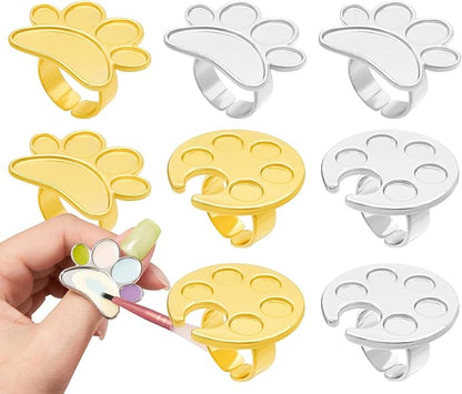 8 Pack Mini Nail Paint Art Palette Finger Rings Metal Manicure Palette Tools Makeup Palettes Makeup Mixing Palette Ring Wearable Metal Nail Art Polish Holder Nail Art Tools