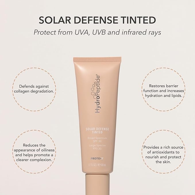 HydroPeptide Solar Defense Face SPF 30 Sunscreen, Tinted (1.7 Fl Oz) & Pre-Treatment Toner (6.76 Fl Oz) Bundle