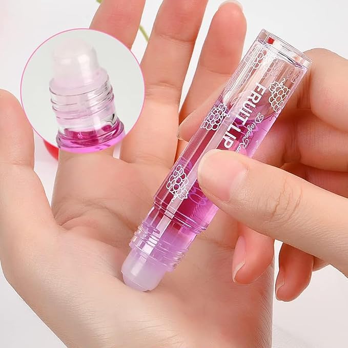 6PCS Roll-On Lip Oil Set,Fruit Flavored Lip Gloss Set,Long Lasting Moisturizing Lip Balm,Transparent Lip Gloss Glossy Lip Make-up for All Age,Non Toxic,Kids Friendly,Best Gift