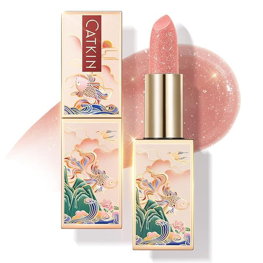 CATKIN Tinted Lip Balm Glitter Lip Stain Ultra Hydrating Lip Moistrurizer Chapstick with Vitamin E Nourishing For Cracked & Dry Lips 0.12 oz C09 Aurora - Light Pink