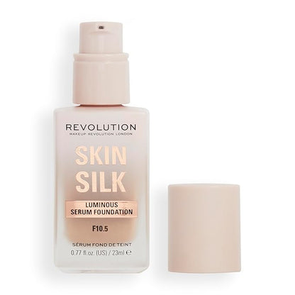 Revolution Beauty, Skin Silk Serum Foundation, Light to Medium Coverage, Lightweight & Radiant Finish, Contains Hyaluronic Acid, F10.5 Medium Skin Tones, 0.77 Fl. Oz.