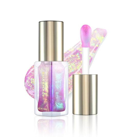 CHARMACY Aurora Chameleon Moisturizing Lip Gloss, MultiColor Shifting Shimmer Lip Gloss, Hydrating Non-Sticky Formula Glitter Lip Glaze, Easy to Apply, Long-Lasting, High-Shine Sheer Finish #03