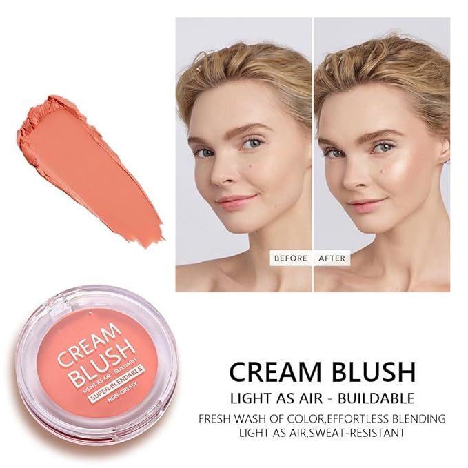 MAEPEOR Cream Face Blush 8 Color Lightweight Smooth Natural Look Matte Face Blush Long-Lasting Buildable Blusher for Cheeks (103 Strawberry)