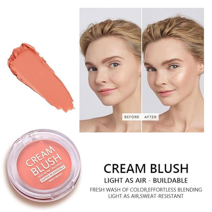 MAEPEOR Cream Face Blush 8 Color Lightweight Smooth Natural Look Matte Face Blush Long-Lasting Buildable Blusher for Cheeks (103 Strawberry)