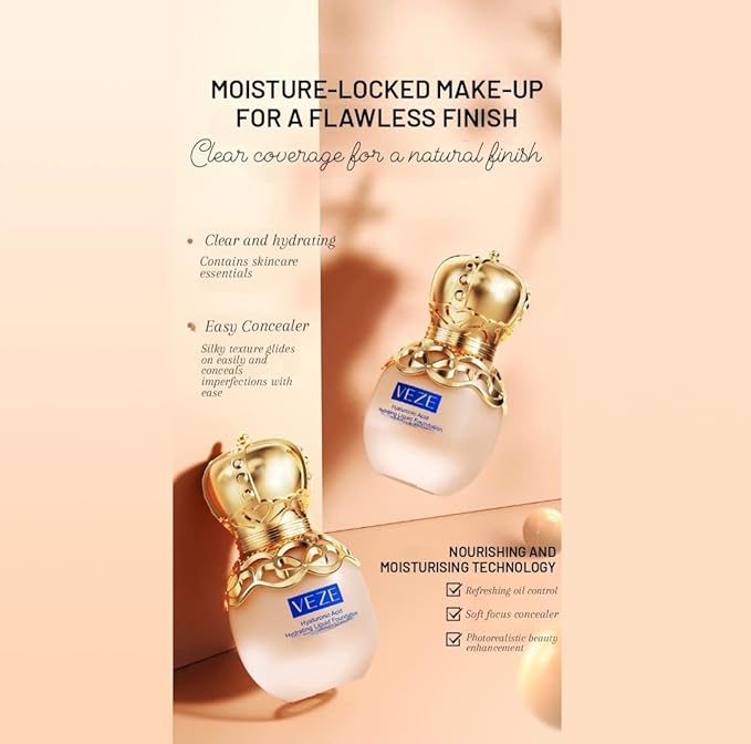 VENZEN Hyaluronic Acid Hydrating Liquid Natural Foundation Makeup Cover Concealer Coverage Moisturizing Skin 30g / 1.01.fl.oz