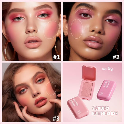 Silky Butter Blush Cream, Face Powder Blush for Long-lasting, High Color Rendering and Waterproof Makeup with Sweet Buttery Scent, Up to 12h Wear (1, Feeling Butter, Large)